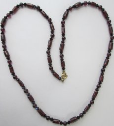Vintage Single Strand NECKLACE, Garnet RED Beads, Approx 20' Length, Clasp Closure Marked 10K