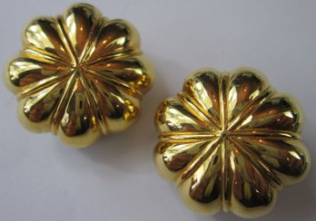 Signed CINER, Vintage PAIR CLIP EARRINGS, Domed Shape, Bright Gold Tone Base Metal Construction