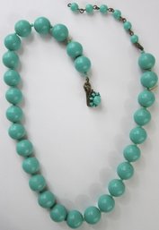 Signed MIRIAM HASKELL, Vintage Single STRAND Necklace, Uniform TURQUOISE Color Beads, Functional Clasp Closure
