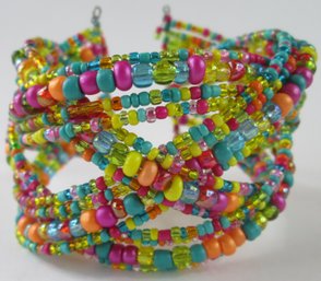 Contemporary Multicolor BEADED Bracelet, Spring Steel Adjustable, One Size Fits
