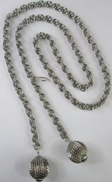 Vintage Statement CHAIN BELT, Ball GLOBE Design, Braided Chain, Silver Tone Base Metal, Approximately 44' Long
