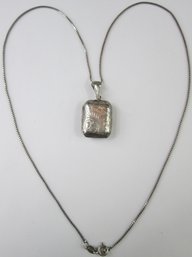 Vintage Box Chain Necklace, Incised Design PHOTO LOCKET Pendant, Sterling .925 Silver Case & Chain