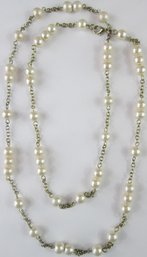Vintage Single Strand NECKLACE, Faux Pearl & Chain, Gold Tone Base Metal, Appx 34' Length, Functional Clasp