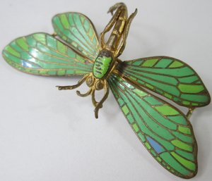 Vintage DRAGONFLY PIN, Spring Pin Backing, Multicolor Painted Finish, Gold Tone Base Metal Setting