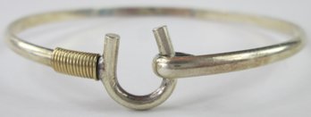 Vintage Bangle Bracelet, Handmade HORSESHOE Design, Gold Accent, Sterling .925 Silver Construction