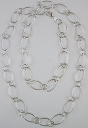 Contemporary CHAIN Necklace, Sleek Wire Links, Sterling .925 Silver, ITALY, Appx 30' Length, Clasp Closure