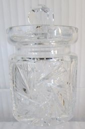 Vintage Crystal HONEY Or JAM JAR With Lid, Incised PINWHEEL Pattern, Appx 4.5' Tall