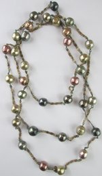 Vintage Single Strand NECKLACE, Faux Tinted Pearl & Chain, Gold Tone Base Metal, Appx 58' Length, Clasp