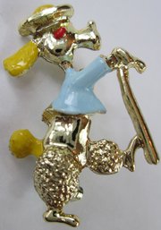 Vintage Brooch Pin, Whimsical POODLE Pin, Gold Tone Base Metal Setting