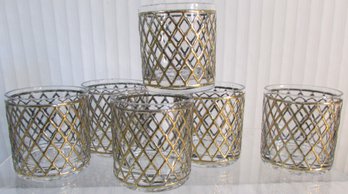 SET Of 6! Vintage IMPERIAL GLASS Brand, COCKTAIL Glasses Tumblers, Gold SEKAI ICHI Pattern, Approx 2.75' Tall