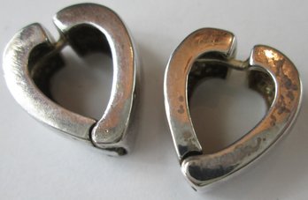 Contemporary Pierced EARRINGS With Posts, Hinged HEART Shape, Sterling .925 Silver Construction