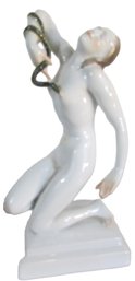 Signed HEREND Figurine, Hand Painted 'DEATH Of CLEOPATRA' Nude, Nicely Detailed, Made HUNGARY, Appx 10' Tall