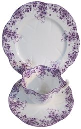 Signed SHELLEY Bone China, Vintage CUP SAUCER & PLATE Set, TRIO DAINTY MAUVE Pattern