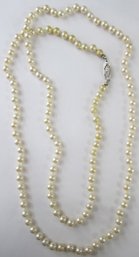 Vintage Single STRAND Necklace, Uniform Faux PEARLS, Individually Knotted, 34' Length, Clasp Closure