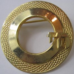 Vintage Circle Brooch Pin, Hebrew CHAI Symbol, Gold Tone Base Metal Construction