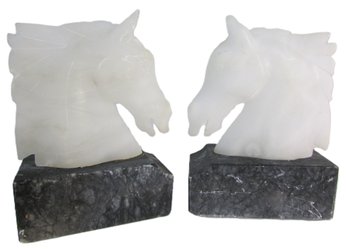 Vintage Pair BOOKENDS, STALLION Horse Heads Design, Marble Bases, Approx 5 1/2' High