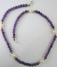 Vintage NECKLACE, Polished Amethyst Purple & Gold Tone Accent Beads, Approximately 16' Length, Clasp Closure