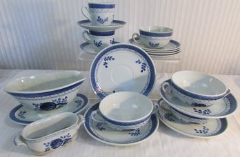 Set Of 16 Pieces! Vintage ROYAL COPENHAGEN Dinnerware, TRANQUEBAR BLUE TULIP Pattern, Denmark