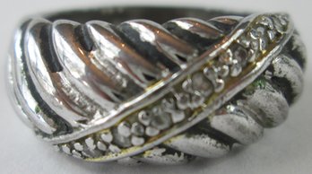 Contemporary Finger Ring, Faceted Crystal Clear Stones, Sterling .925 Silver Setting, Approximate Size 8.75