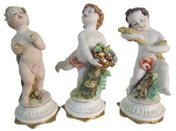 Set Of 3! Vintage CHERUB Figurines, BISQUE Finish, Nicely Detailed, Approx 5.5' Size