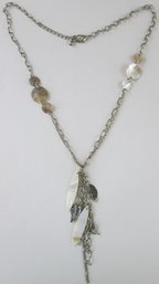 Contemporary Chain Necklace, Leaf Design TASSEL Pendant, Silver Tone Base Metal, Clasp Closure