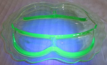 Vintage URANIUM Depression Glass, Five 5 Part Tray, Green Color, Approx 12'