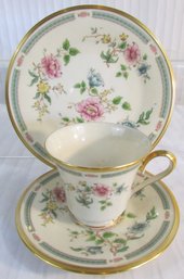 Signed LENOX Fine China, Vintage CUP SAUCER & PLATE Set, Trio MORNING BLOSSOM Pattern