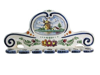 Vintage DELFT China, Multicolor SPOON HOLDER, Hand Painted WINDMILL Design, Approx 6.5' Wide
