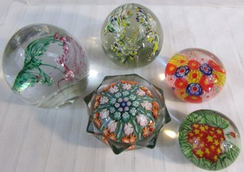 Set Of 5! Contemporary Art Glass Paperweights, Multicolor MILLE FLEUR Designs
