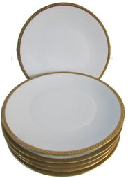 Set Of 6! Signed LIMOGES, Vintage DINNER PLATES, Classic GOLD BAND Pattern, Made In FRANCE, Appx 9.5' Diameter