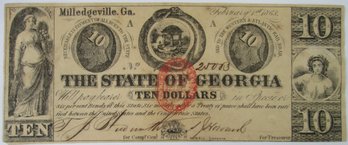 The State Of GEORGIA Bank Note, Dated 1863, Ten $10 Dollar Denomination