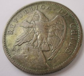 Authentic CHILE Issue Coin, Dated 1922, Twenty 20 Centavos, Copper Nickel Content, Discontinued Design