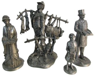 Set Of 4! Vintage FRANKLIN MINT Brand, Nicely Detailed FIGURINES, Circa 1977, PEWTER, Largest Appx 4' Tall