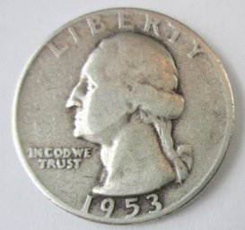 Authentic 1953P WASHINGTON SILVER $.25 QUARTER Dollar, Philadelphia Mint, 90 Percent Silver, United States