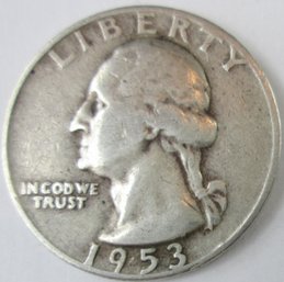 Authentic 1953D WASHINGTON SILVER QUARTER Dollar $.25, DENVER Mint, 90 Percent Silver, United States