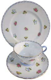 Signed SHELLEY Bone China, Vintage CUP SAUCER & PLATE Set, TRIO ROSE PANSY Pattern