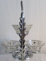 Vintage TRIPLE TIER CONDIMENT Server,  Chrome Holder, 3 Glass Bowls, Approx 13' Tall
