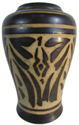 Signed, Hand Made Studio Pottery, Upright Flower VASE, Geometric Design, Brown Glaze, Appx 8.5' Tall