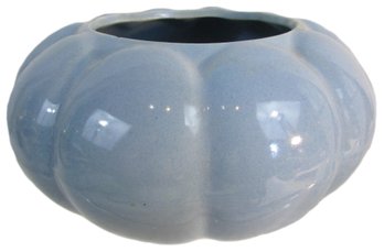 Vintage AMERICAN Art Pottery, Bulb PLANTER Bowl, Gloss BLUE Glaze, Made In USA, Approx 6' Diameter