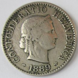 Authentic SWITZERLAND Issue Coin, Dated 1889B, Five 5 RAPPEN, Discontinued Design, Copper Nickel Content