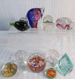 Set Of 10! Contemporary Art Glass Paperweights, Multicolor MILLE FLEUR & Novelty Designs