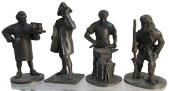 Set Of 4! Vintage FRANKLIN MINT Brand, Nicely Detailed FIGURINES, Circa 1975, PEWTER, Largest Appx 4' Tall