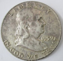 Authentic 1959D FRANKLIN SILVER Half Dollar $.50, Denver Mint, Discontinued Design, United States