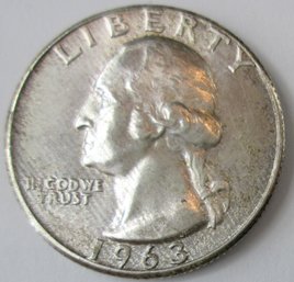 Authentic 1963P WASHINGTON SILVER QUARTER Dollar $.25, Philadelphia Mint, 90 Percent Silver, United States