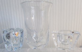 Set Of 3! Vintage LEAD Crystal Items, Signed ORREFORS, Flower Vase & 2 Votive Candle Holders, Vase Appx 6'