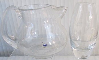 Set Of 2! Vintage KOSTA Brand Crystal Items, Flower Vase & Drink Pitcher, Made In SWEDEN, Vase Appx 6'