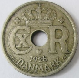 Authentic DENMARK Issue Coin, Dated 1926, Ten 10 ORE Denomination, Discontinued Design, Copper Nickel Content