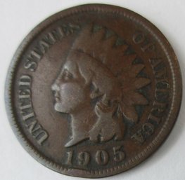 Authentic 1905P INDIAN Cent Penny COPPER $.01, Philadelphia Mint, Discontinued United States Type Coin