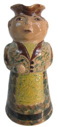 Vintage FOLK ART Pottery, Figural JUG PITCHER, Hand Decorated Glazed Finish, Appx 10' Tall