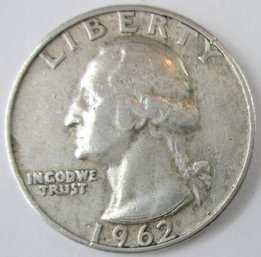 Authentic 1962D WASHINGTON QUARTER Dollar $.25, DENVER Mint, 90 Percent SILVER, United States